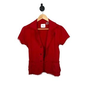 LinQ of Los Angeles Women’s Silk Trim Short Sleeve Button Blouse Red XS